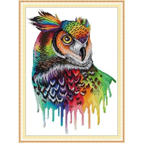 Rainbow Owl Cross Stitch Kits 14CT 11CT Pre-Printed Pattern Embroidery Sets Handmade Stitching Needlework Crafts Home Decoration