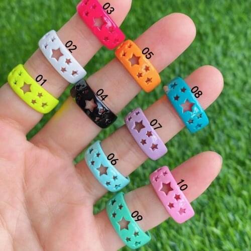 10Pcs Colorful Enamel Five Point Star Adjustable Ring,Enamel For Women Fashion Open RIng, Star Minimalism Jewelry Gift