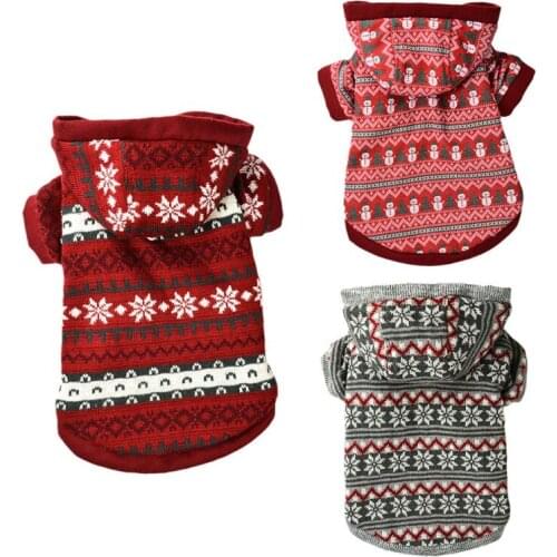 Christmas Theme Winter Warm Dog Hoodies Clothes Puppy Kitten Knitted Sweatshirt for Small Dogs Cats