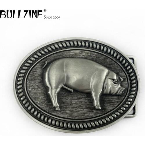 The Bullzine pig belt buckle with pewter finish FP-03688 for 4cm width snap on belt