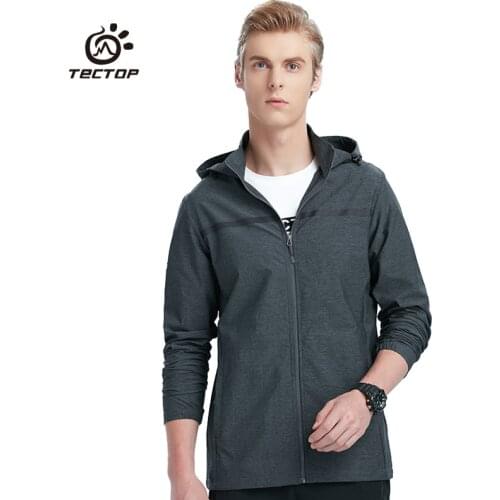 TECTOP Spring Autumn Outdoor Mens Elastic Windbreaker Hiking Jacket Windproof Casual Breathable Sports Coat Trench Mont