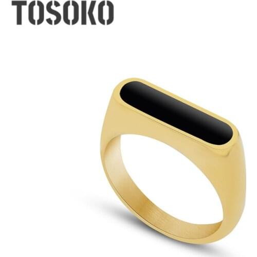 TOSOKO Stainless Steel Jewelry Exaggerated Geometry Drop Glue Element Plated 18 K Gold Finger Ring BSA242