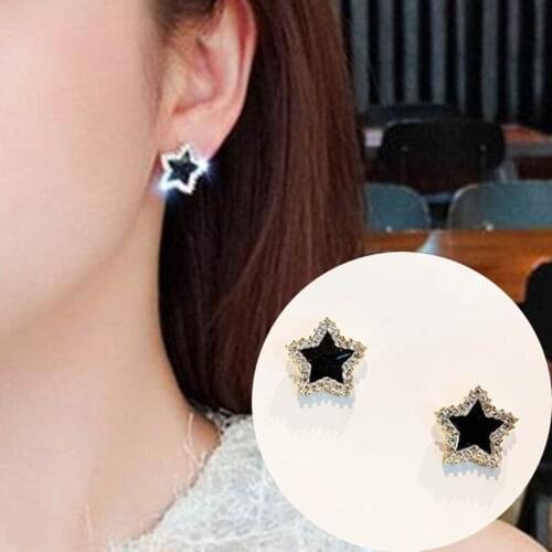 New Design Star Stud Earrings Black Star Crystal Earrings for Women Elegant Wedding Jewelry pendientes mujer moda 2021 Brincos