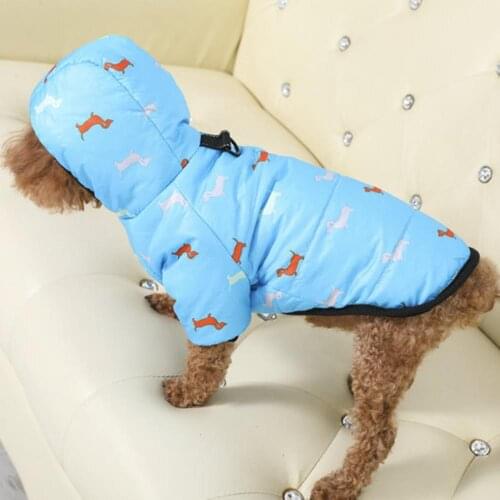 Winter Teddy Hooded Padded Coat Puppy Cartoon Pattern Waterproof Dog Clothes