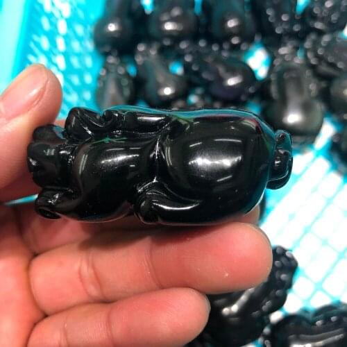 1pcs Beautiful Chinese obsidian crystals carved with mystical wildlife