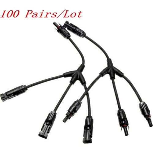 100 Pairs 3 branch Y type Male & Female Solar Panel Cable Connector 4 way plug Parallel connection plate assembly