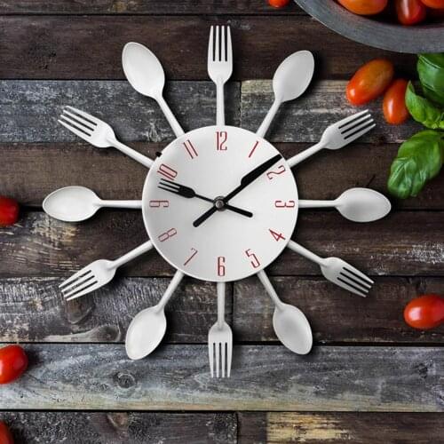 2020 Cutlery Metal Kitchen Wall Clock Spoon Fork Creative Quartz Wall Mounted Clocks Modern Design Decorative Horloge Murale