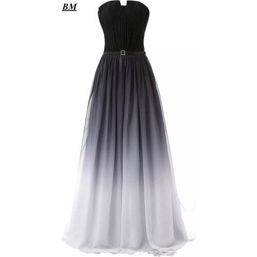 A-line Prom Dresses 2019 V neck Gradient Chiffon Beading Long Ombre Formal Evening Dress Party Gown Vestidos De Gala BM08