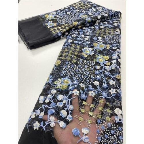 African Lace Fabric 2021 High Quality Lace Fabric French Mesh Lace Fabric Nigeria Sequins Lace Fabric Clothes 4095B-1