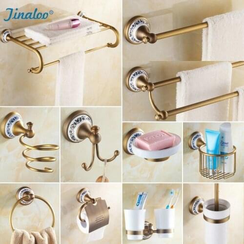 Antique Brushed Copper & Porcelain Bathroom Hardware Towel Shelf Towel Bar Paper Holder Cloth Hook Bathroom Accessories BS04