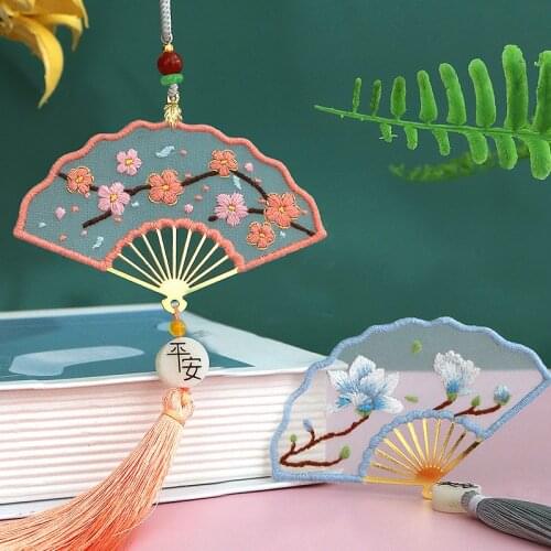 Bookmarks Diy Embroidery Fan Keychain Man Key Chain Women Key Holder Couples Handwork Keyring Pendant Antiquity Alloy Llaveros