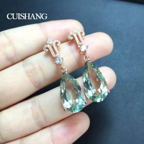 CSJ Fashion Green Amethyst Pear Drop Earring and pendant 925 Sterling Silver Women and Lady Wedding Engagment Party Gift box set