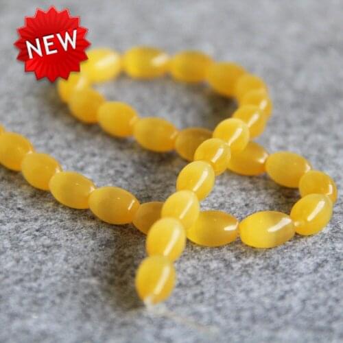 For Necklace 8*12mm Gold-Color Glass Beads Mexican Cat Eye Granular Loose Women Girls Gifts 13inch Fashion Jewelry Making Design