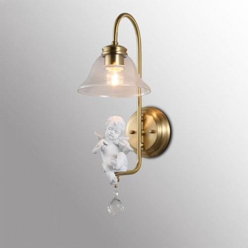 European Creative Personal Bedside Gold Wall Lamp American Living Room Bedroom Corridor Resin Angel Wall Light