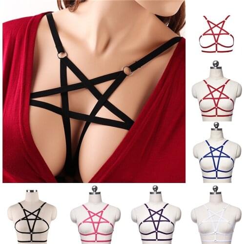 Gothic body drawstring colored five-pointed star bra cross adjustable event festival clothing