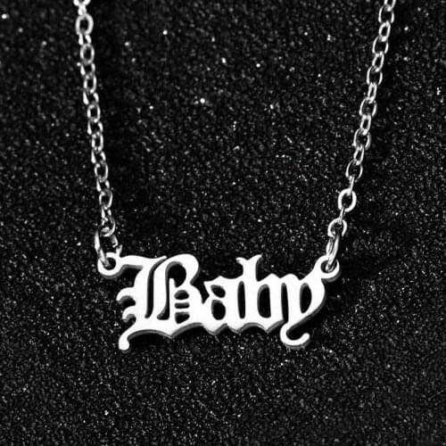 Hfarich Old English Letter Baby Angle Gross Pendant Necklace Stainless Steel Juice WRLD Necklace For Women Men Jewelry Gift