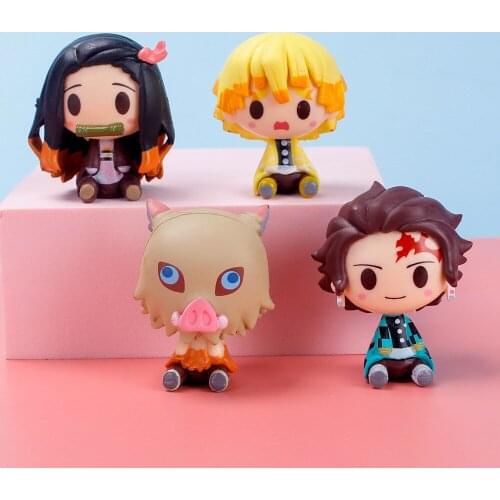 4PCS/set Anime Demon Slayer Kamado Nezuko Hashibira Inosuke Hashibira Inosuke Rengoku Kyoujurou PVC Model doll toys Gift 4.5CM