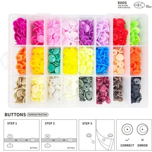 Kaos 10 Sets each color T5 Plastic Snap Button with Snaps Pliers Tool Kit Press Stud Cloth Button Press Sewing Tool