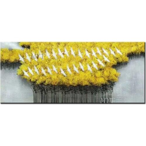 A Flock Of Wild Geese Flying In The Forest Of Yellow Leaves Oil Painting On Canvas Handpaintd Artwork Home Decor Wall Unframed