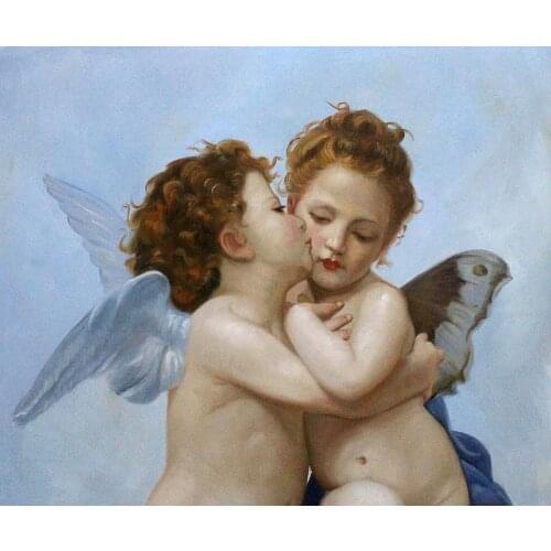 Angel Painting First Kiss William Adolphe Bouguereau oil Painting Canvas Art Reproduction High quality hand painted