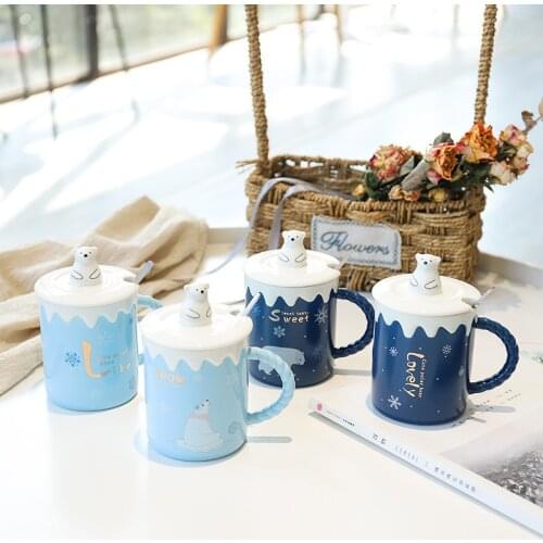 400ml Simple And Creative Cute Bear Ceramic Water Cup Cartoon With Lid Spoon Cup Christmas Gift Coffee Cup Home Breakfast Cup