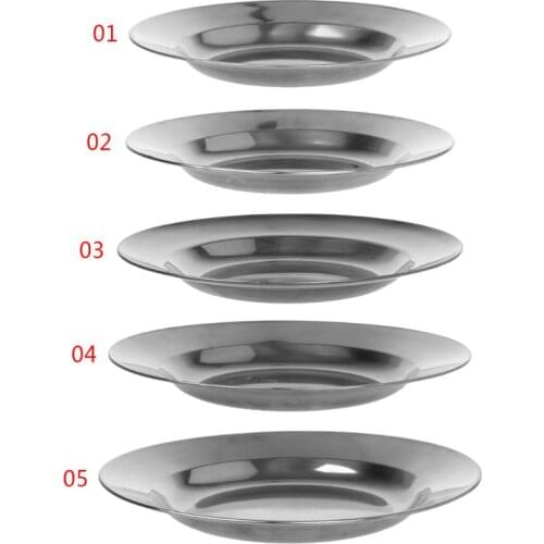 Stainless Steel Round Dinner Plate Dish Tray Food Container Outdoor Camping Picnic Tableware 16-24cm