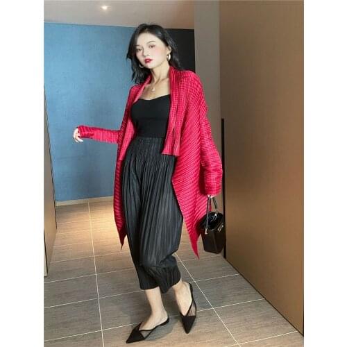 Miyake Women printing Pleated T-shirt Plus Size Designer Loose Blouse, Fashion Comfortable All-Match Leisure T-Shirt Women Tops