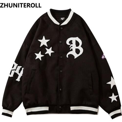 2021 Harajuku Star Letter Towel Embroidery Jacket Men Fashion Button Bomber Baseball Coats Streetwear High Street Tops Clothing