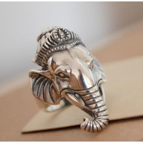 S925 sterling silver Thai handmade elephant index finger ring mens and womens ring retro do old personality fashion birthday