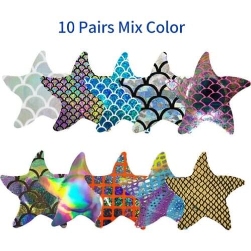 Sexy Women 10 Pairs (20Pcs) Mixed Color Nipple Cover Stickers Breast Petals Shiny Starfish Disposable Self-Adhesive Bra Pad