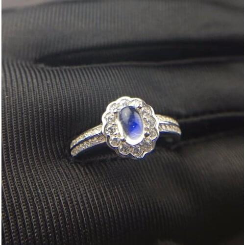 Natural blue moonstone ring, simple style, shop promotion, 925 silver, free shipping, 0.5ct