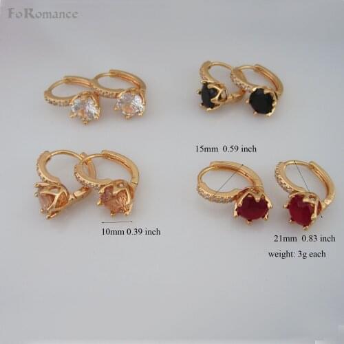 ORDER 10$ ship with tracking/ NEW HOOP 0.59" - YELLOW GOLD GP RED CLEAR BLACK ORANGE ZIRCON ROUND STONE CHARM DANGLER EARRING