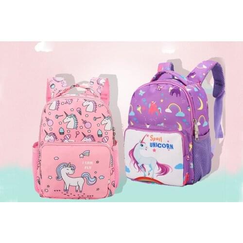 New Pink Purple Nylon Printing Backpack Kindergarten Student Cartoon Cute Girls Childrens Schoolbag Waterproof Portable