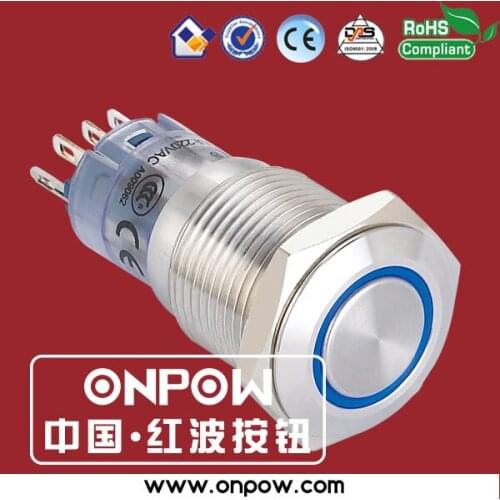 ONPOW 16mm stainless steel momentary pushbutton switch anti-vandal LAS2GQF-11E/B/12V/S