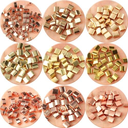 Wholesale Hematite Two Hole Beads Gold Silver Color Charms Geometric Pattern Flat Beads For Bohemia Necklace Wristband Making