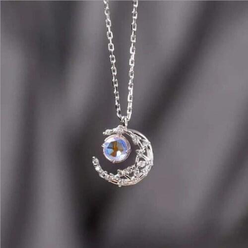 Brand New Moon Star Moonstone Pendant Necklace Crescent Moon Jewelry Chain Necklace Women Girl Family Gifts