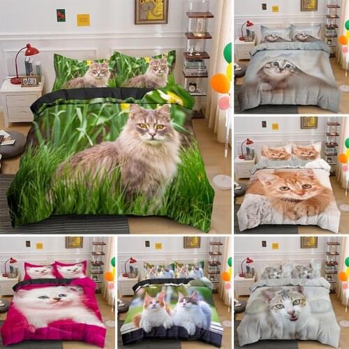 Single King Queen Animal Print Bedding Set Cat Pet Duvet Cover Bedclothes And Pillowcase Quilt Comforter Covers
