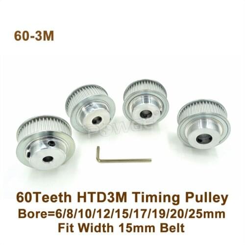 POWGE 60 Teeth 3M Timing Pulley Bore 6/8/10/12/15/17/19/20/25mm Fit W=15mm 3M Synchronous Belt 60T 60Teeth HTD3M Pulley CNC