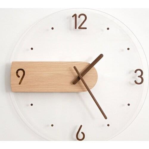 Simple Nordic Wall Clock Creative Solid Wood Acrylic Glass Home Living Room Decoration Clock