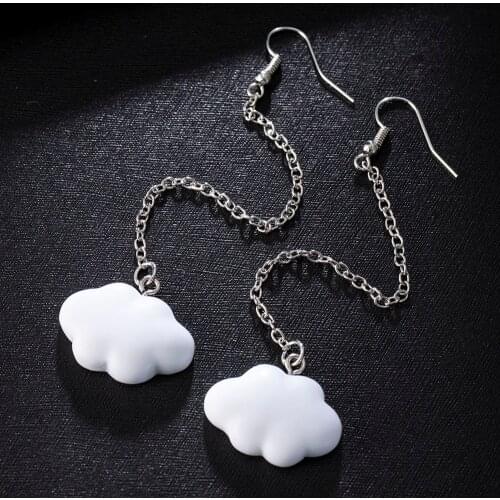 Fashion Korea Style White Dangling Earrings for Women Cute Simple Cloud Earrings with Chain SImple Ladies Ears Jewellery