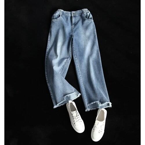 All-match literary and artistic loose white cotton wool jeans womens autumn new long pants