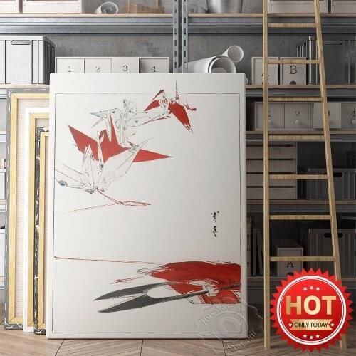 Vintage Tropical Bird Prints with Cream Music Note Poster, Parrot Wall Art, Origami Bird Art Prints, Home Decor Background Art