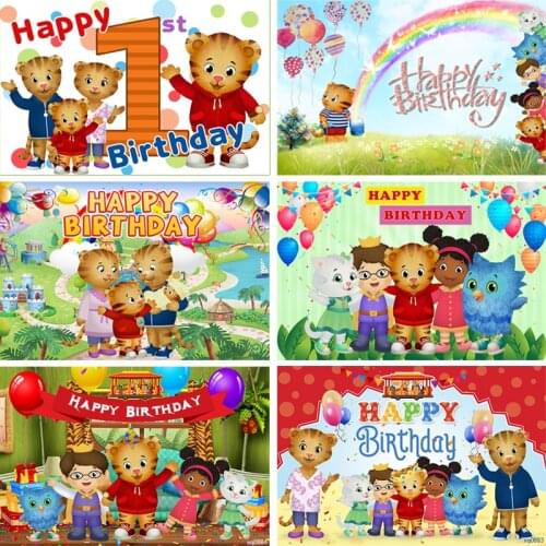 Balloons Rainbow Daniel Tiger Theme Kids Birthday Party Backdrops For Photo Studio Cartoon Photography Backgrounds Custom Banner