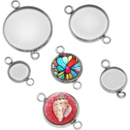 10Units Inner 18mm Stainless Steel Double Circle Round Pendant Blank Jewelry with DIY Bezel Setting Tray Cameo Cabochons