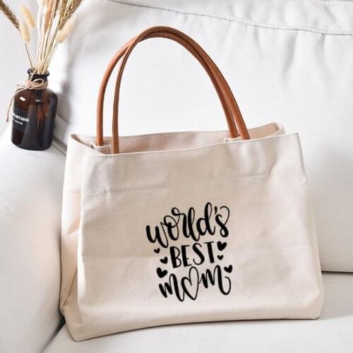 Worlds Best Mom Funny Printed Tote Bag Gift for Mothers Day Women Lady Casual Canvas Beach Work Bag Handbag Dropshipping