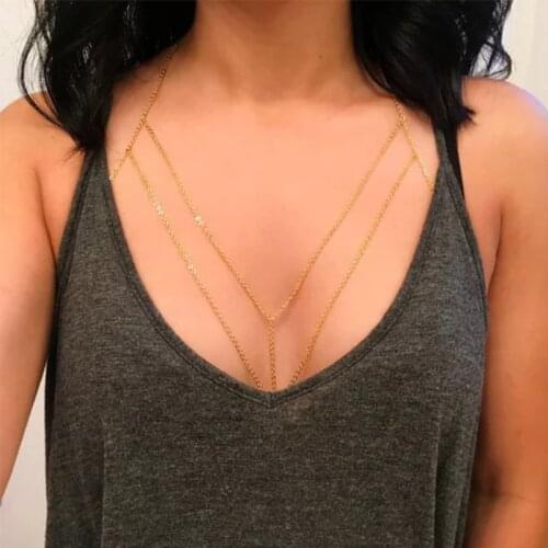 Women Summer Sexy Shiny Bra Chest Body Double Chain Bikini Jewelry Chains For Women Summer Beach Dress Sexy 2021