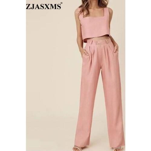 Vintage Cotton Cargo Pants Two Piece Set Women Spring Square Collar Off Shoulder Tops and Long Pants Suit Summer Fashion Outfits