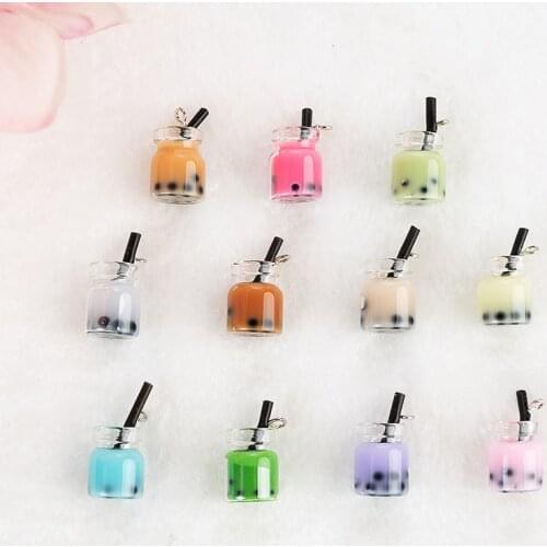 15pcs Mix colors 3D Boba Tea Cup Mini Glass Bubble Milk Tea Sippy Cup Fruit slices Bottle Diy Charms Jewelry Accessory