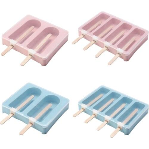 2/4 Cells Popsicle Molds Ice-Pop Mold Frozen Ice Cream Maker with 50pcs Sticks Reusable for Homemade Juice Purees Mould Kitchen
