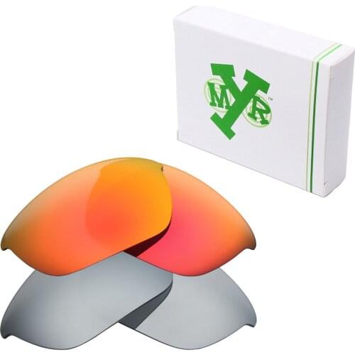 2 Pairs Mryok POLARIZED Replacement Lenses for Oakley Half Jacket 2.0 Sunglasses Silver Titanium & Fire Red